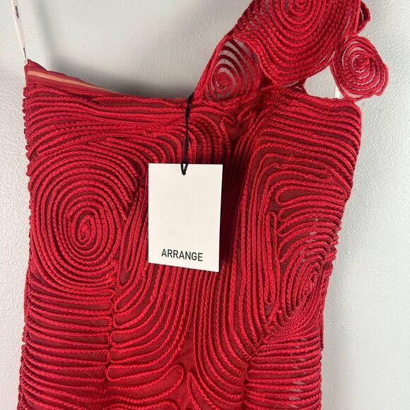 ARRANGE Embroidered Cornelli One Shoulder Red Midi Dress - Picture 11 of 11